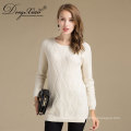 Vestuário de Primavera de Moda feminina White Cashmere Knit O-Neck Sweater